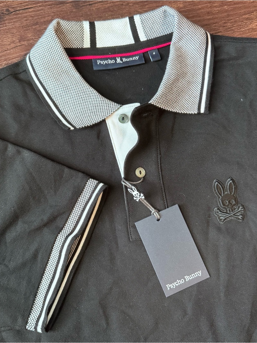 Psycho Bunny Polo Shirt Mens 4 Small Short Sleeve Pullover Black Contrast Collar